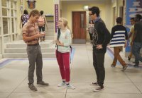 Liv and Maddie, Lucas Adams (L), Dove Cameron (C), Joey Bragg (R), 'Home Run-A-Rooney', Season 3, Ep. #15, 04/10/2016, ©DISNEYCHANNEL