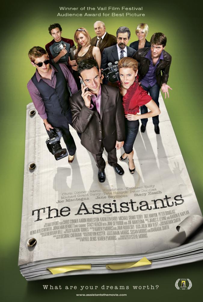 THE ASSISTANTS, poster art, back, from left: Aaron Himelstein, Tate Hanyok, Stacy Keach, Joe Mantegna, Jane Seymour, Peter Douglas, front three, from left: Michael Grant Terry, Chris Conner, Kathleen Early, 2009. ©Osiris Entertainment