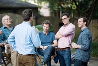 VACATION, back, from left: Chevy Chase, director Jonathan M. Goldstein, director John Francis Daley, producer Chris Bender, on set, 2015. ph: Hopper Stone/©Warner Bros. Pictures