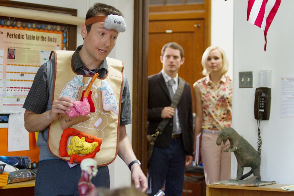 COOTIES, from left: Leigh Whannell, Elijah Wood, Alison Pill, 2014. ph: ph Tony Rivetti Jr./©Lionsgate