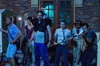 COOTIES, from left: Jack McBrayer, Alison Pill, Nasim Pedrad, Rainn Wilson, Elijah Wood, Leigh Whannell, 2014. ph: ph Tony Rivetti Jr./©Lionsgate