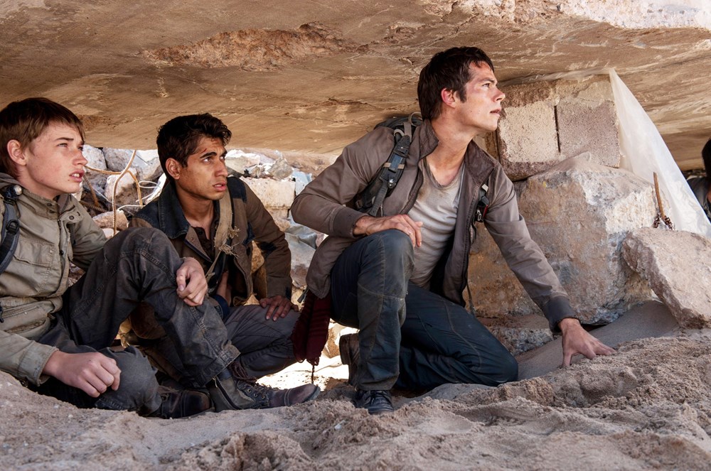 MAZE RUNNER: THE SCORCH TRIALS, from left: Jacob Lofland, Alexander Flores, Dylan O'Brien, 2015. ph: Richard Foreman Jr./TM and Copyright ©20th Century Fox Film Corp. All rights reserved.