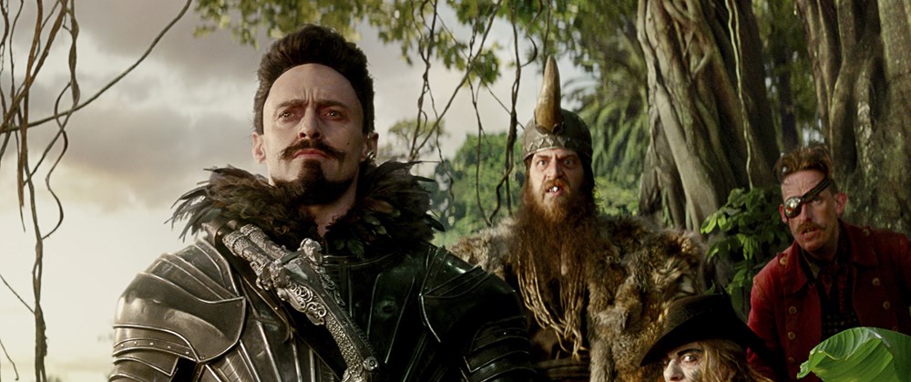 PAN, from left: Hugh Jackman as Blackbeard, Phill Martin, Jimmy Vee, Neil Bell, 2015. © Warner Bros. Pictures