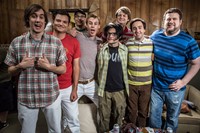 The Birthday Boys, from left: Mike Hanford, Tim Kalpakis, Chris VanArtsdalen, Dave Ferguson, Corey Feldman, Jefferson Dutton, Matt Kowalick, Mike Mitchell, 'Season Finale', Season 2, Ep. #10, 12/19/2014, ©IFC
