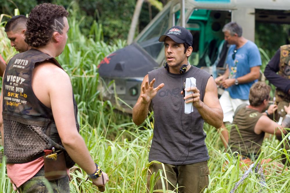 TROPIC THUNDER, foreground from left: Danny McBride, director Ben Stiller, on set, 2008. ©DreamWorks Distribution