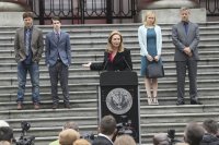 The Family, from left: Zach Gilford, Liam James, Joan Allen, Alison Pill, Rupert Graves, 'Pilot', Season 1, Ep. #1, 03/03/2016, ©ABC