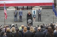The Family, from left: Zach Gilford, Liam James, Joan Allen, Alison Pill, Rupert Graves, 'Pilot', Season 1, Ep. #1, 03/03/2016, ©ABC