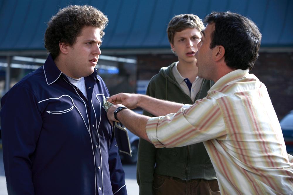 SUPERBAD, Jonah Hill (left), Michael Cera (center), 2007. ©Columbia Pictures