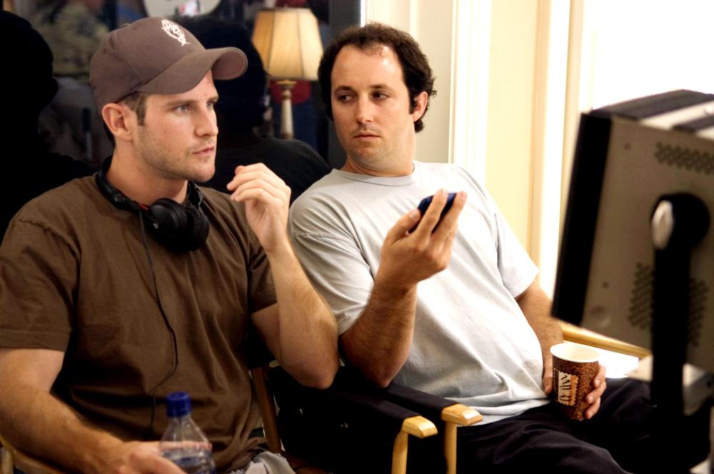 SOUTHLAND TALES, director Richard Kelly, producer Sean McKittrick, on set, 2006. ©Universal
