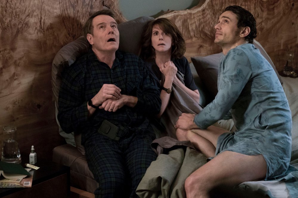 WHY HIM?, FROM LEFT: BRYAN CRANSTON, MEGAN MULLALLY, JAMES FRANCO, 2016, PH: SCOTT GARFIELD/TM AND COPYRIGHT ©20TH CENTURY FOX. ALL RIGHTS RESERVED.