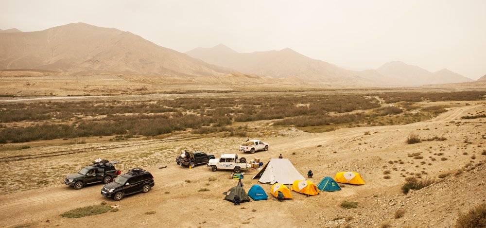 Description: The crew's camp for filming chiru in the remote highlands of the Qinghai Plateau.