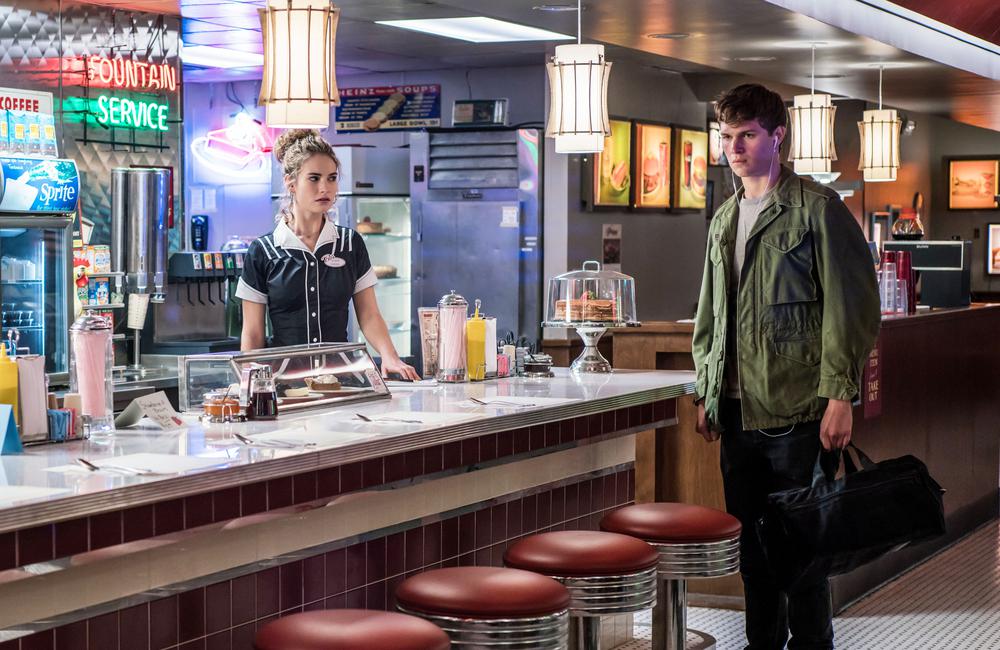 BABY DRIVER, FROM LEFT, LILY JAMES, ANSEL ELGORT, 2017. PH: WILSON WEBB. ©TRISTAR