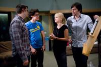 CLOUDY WITH A CHANCE OF MEATBALLS, director Phil Lord, director Chris Miller, Anna Faris, Bill Hader, on set, 2009. ©Sony Pictures