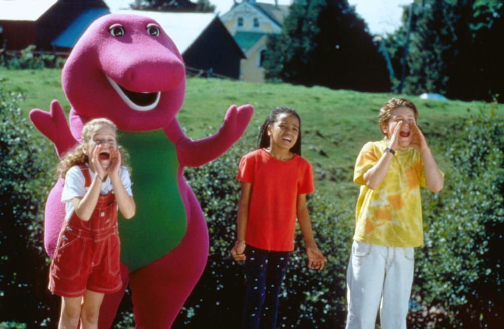BARNEY'S GREAT ADVENTURE, (aka BARNEY'S GREAT ADVENTURE: THE MOVIE), from left: Diana Rice, Barney, Kyla Pratt, Trevor Morgan, 1998. ©Polygram Filmed Entertainment