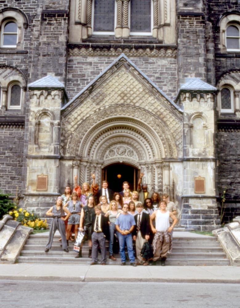 PCU, front row: David Spade, Jeremy Piven, Chris Young, Jon Favreau, 1994. TM and Copyright ©20th Century Fox Film Corp. All rights reserved.