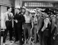 THE MYSTERIOUS RIDER, first, second, third and fourth from left: Russell Hayden, Monte Blue, Glenn Strange, Sidney Toler, 1938