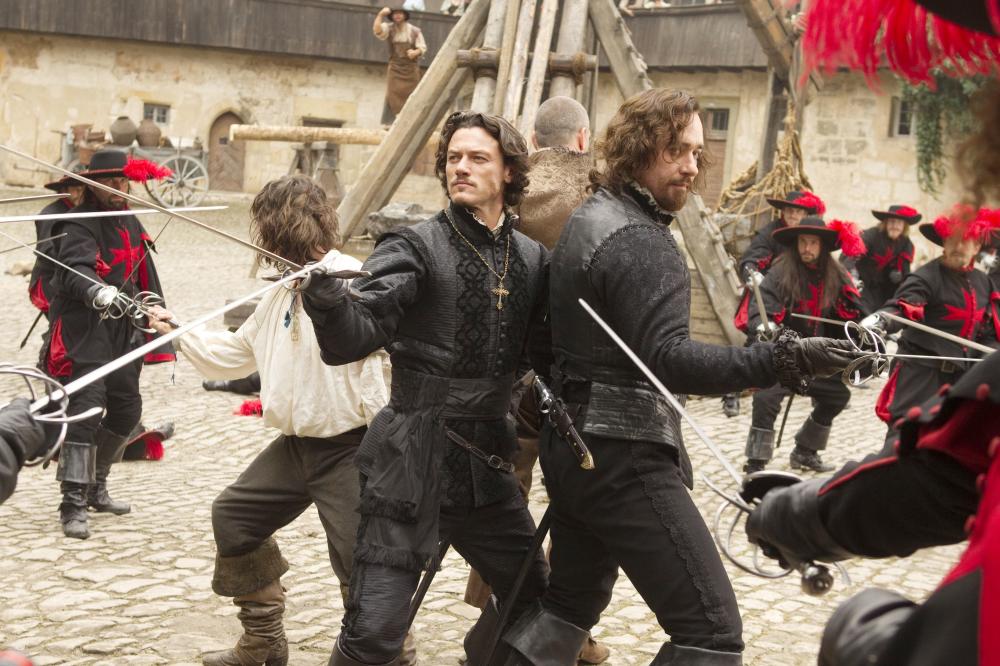 THE THREE MUSKETEERS, l-r: Logan Lerman, Luke Evans, Ray Stevenson, Matthew MacFadyen, 2011, ph: Rolf Konow/©Summit Entertainment