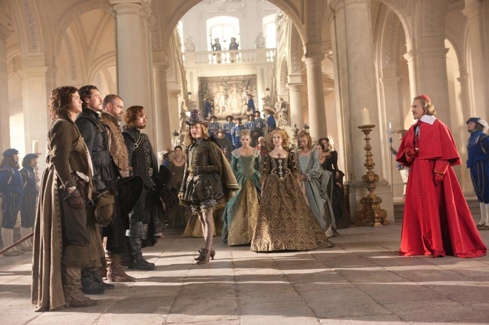 THE THREE MUSKETEERS, first four, from left: Logan Lerman, Luke Evans, Ray Stevenson, Matthew MacFadyen, Christoph Waltz (right), 2011. ph: Rolf Konow/©Summit Entertainment