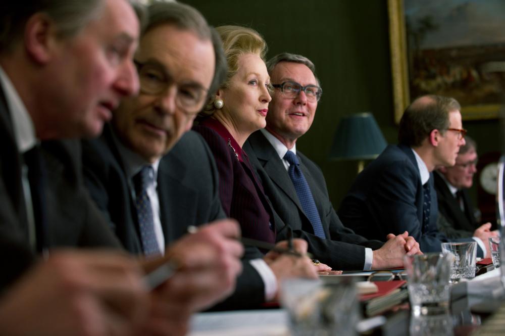 THE IRON LADY, center: Meryl Streep (as Margaret Thatcher), right: Anthony Stewart Head, 2011, ph: Alex Bailey/©The Weinstein Company
