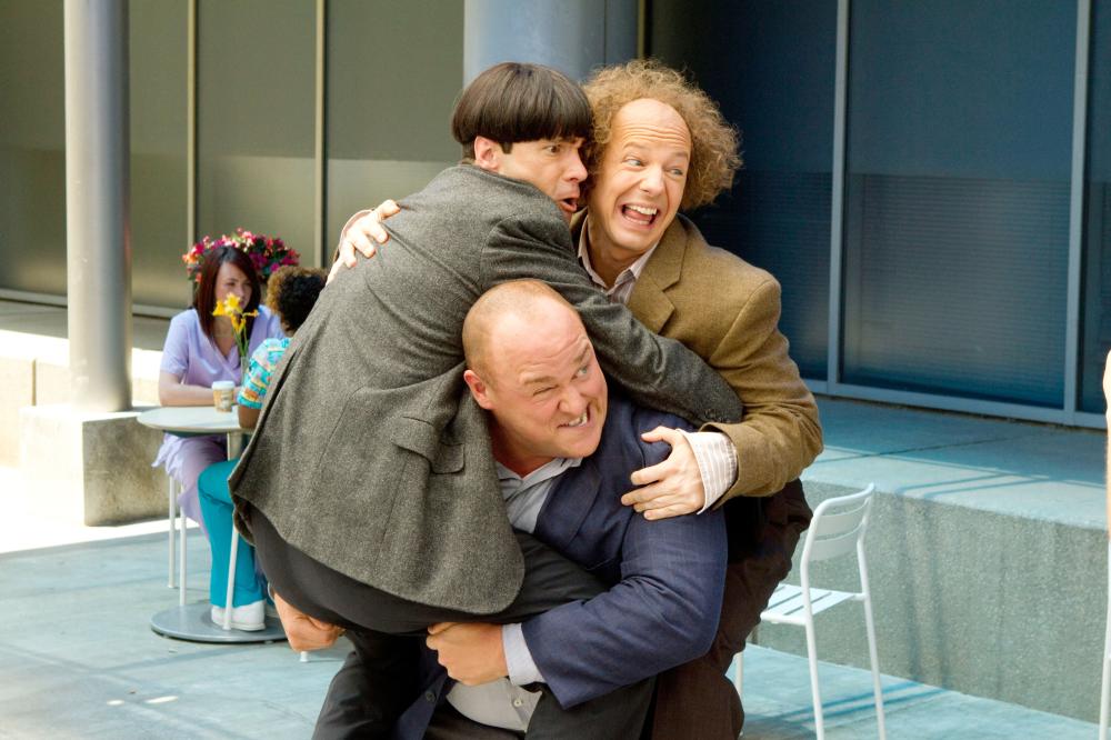 THE THREE STOOGES, from left: Chris Diamantopoulos as Moe, Will Sasso as Curly, Sean Hayes as Larry, 2012. ph: Peter Iovino/TM & copyright ©20th Century Fox Film Corp. All rights reserved