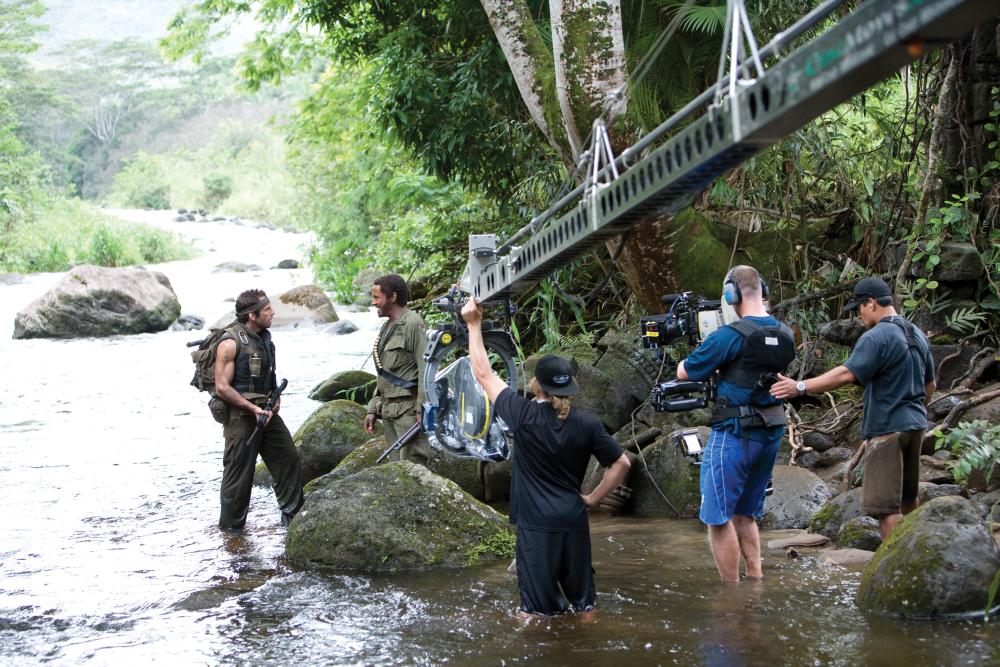 Ben Stiller and Robert Downey Jr.on the set of "Tropic Thunder"