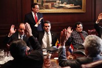 1600 Penn, Bill Pullman (L), Jose Yenque (C), Josh Gad (R), 01/10/2013, ©NBC