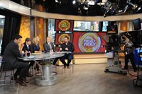 Good Morning America, from left: Josh Elliott, George Stephanopoulos, Lara Spencer, Sam Champion, 11/03/1975, ©ABC