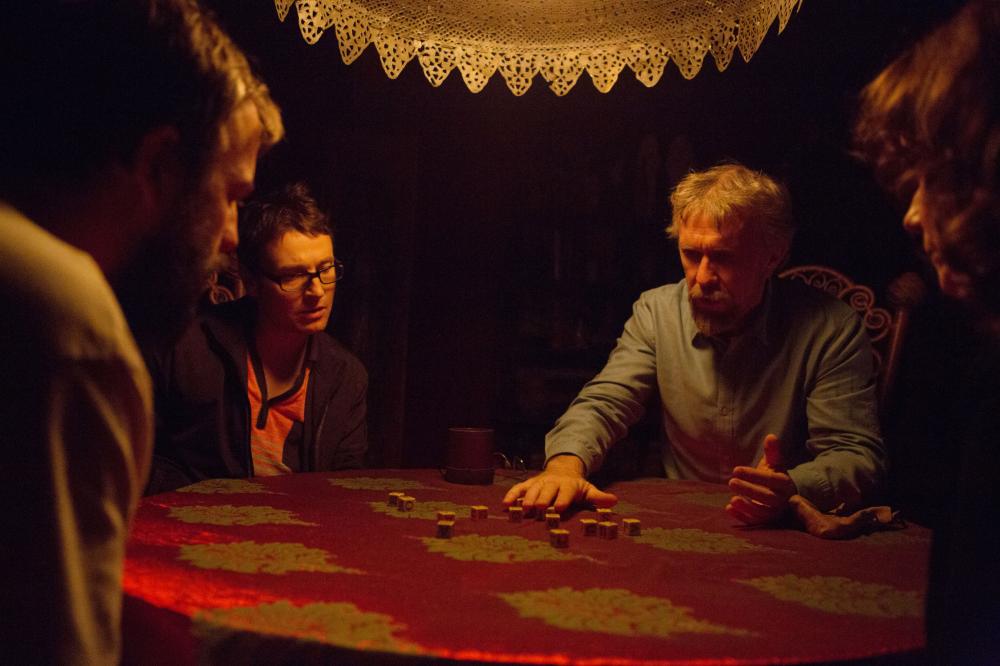 INSIDIOUS: CHAPTER 2, clockwise from left: Angus Sampson, Leigh Whannell, Steve Coulter, Barbara Hershey, 2013, ph: Matt Kennedy/©FilmDistrict