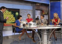 Good Morning America, from left: Josh Elliott, Robin Roberts, George Stephanopoulos, Lara Spencer, 11/03/1975, ©ABC