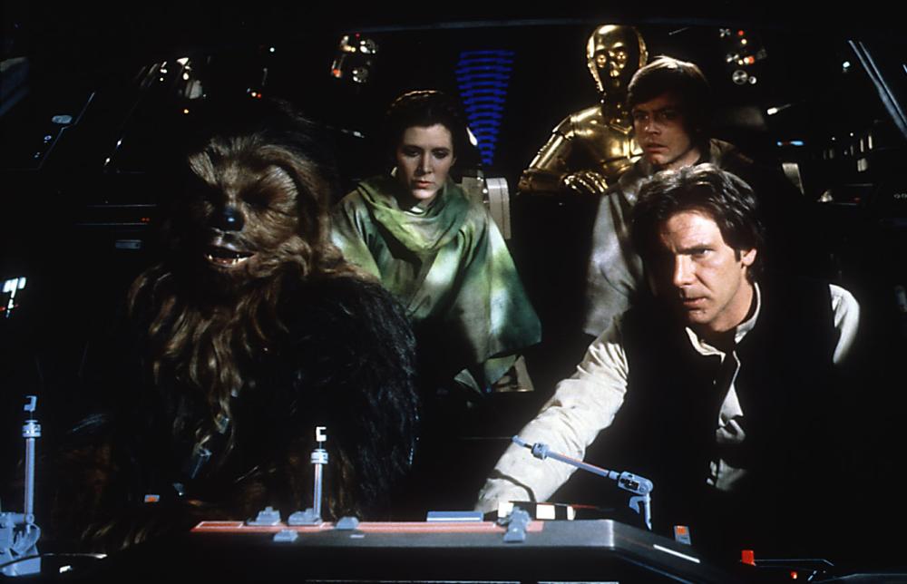 RETURN OF THE JEDI, Carrie Fisher, Anthony Daniels, Mark Hamill, Harrison Ford, 1983