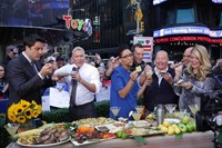Good Morning America, from left: Josh Elliott, Sam Champion, Carla Hall, Clinton Kelly, Mario Batali, Michael Symon, Daphne Oz, 'Season', ©ABC
