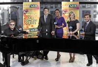 Good Morning America, from left: Elton John, Josh Elliott, Robin Roberts, Sara Haines, George Stephanopoulos, 'Season', ©ABC