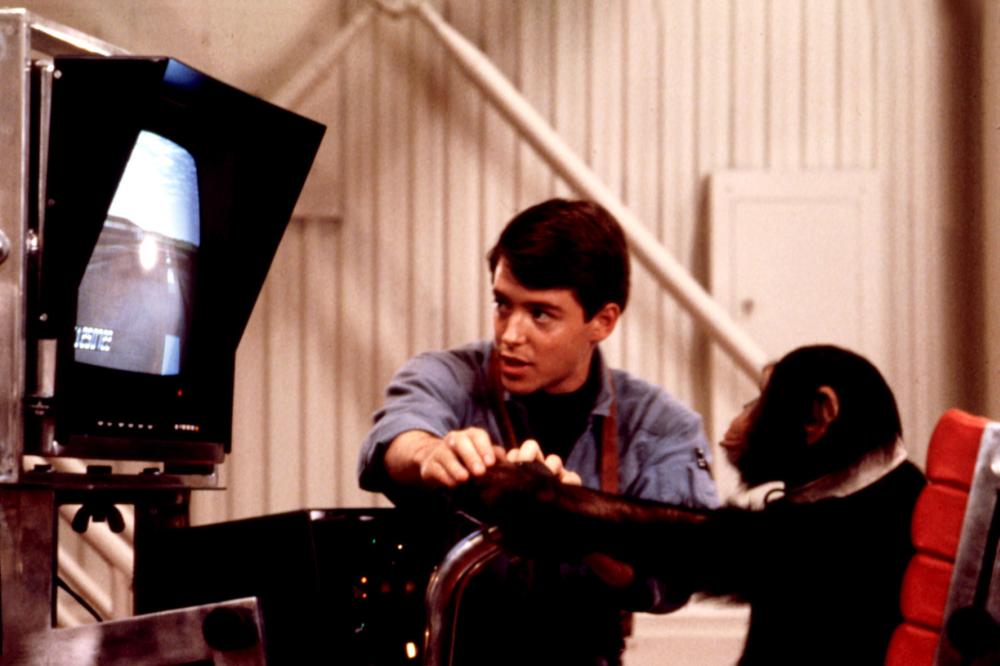 PROJECT X, Matthew Broderick teaching chimp to use computer, 1987