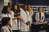 Grey's Anatomy, from left: Jerrika D. Hinton, Jesse Williams, Sara Ramirez, James Pickens Jr., Tessa Ferrer, Ellen Pompeo, 'We Are Never Ever Getting Back Together', Season 10, Ep. #22, 05/01/2014, ©ABC