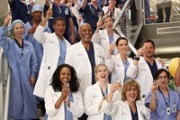 Grey's Anatomy, from left: Gaius Charles, Jerrika D. Hinton, James Pickens Jr., Tessa Ferrer, Camilla Luddington, Justin Chambers, 'I'm Winning', Season 10, Ep. #19, 04/10/2014, ©ABC