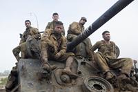 FURY, from left: Shia LaBeouf, Logan Lerman (back), Brad Pitt, Michael Pena, Jon Bernthal, 2014. ph: Giles Keyte/©Columbia Pictures