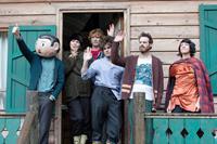 FRANK, from left: Michael Fassbender, Maggie Gyllenhaal, Domhnall Gleeson, Francois Civil, Scoot McNairy, Carla Azar, 2014. ©Magnolia Pictures