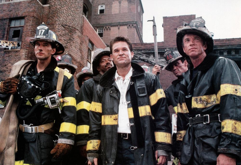 BACKDRAFT, from left: William Baldwin, Cedric Young, Kurt Russell, Kevin M. Casey, Scott Glenn, 1991. ©Universal Pictures