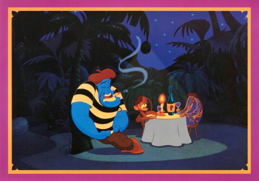 ALADDIN, from left: Genie, Abu, Magic Carpet, 1992. ©Walt Disney Pictures